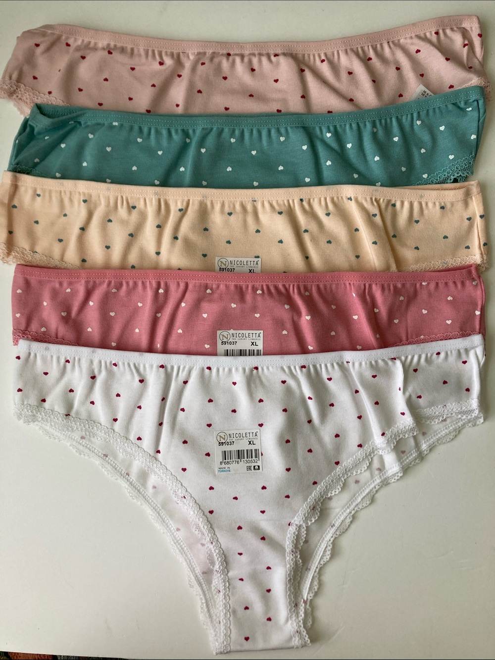 5 Nicoletta Luxury Lingerie Panties XL Bikini Cotton Set Multi Color